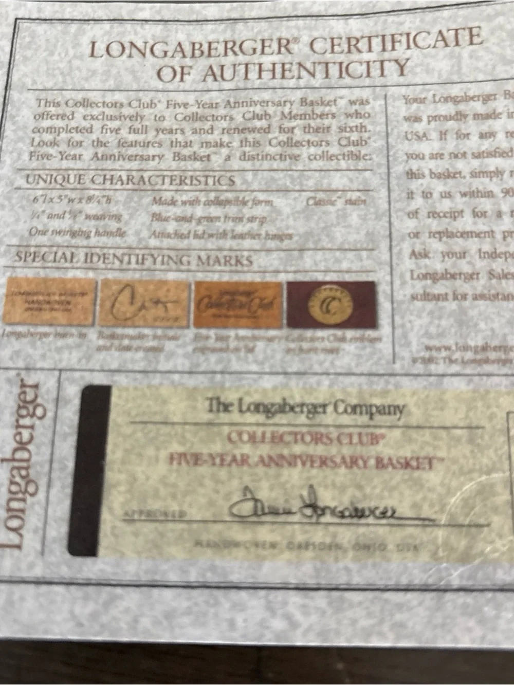 Longaberger Wood Collectors Club Lid with Brown Leather Accents
